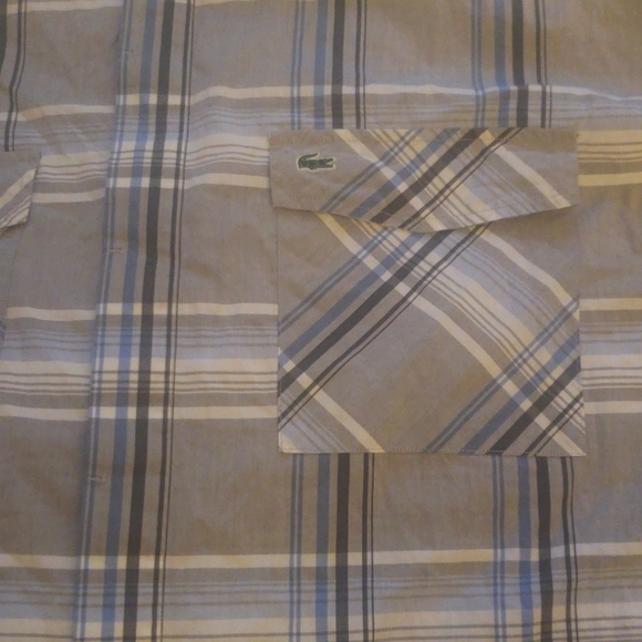 Mens Lacoste Button up Shirt. Size 46. Grey & Blue - Picture 3 of 6